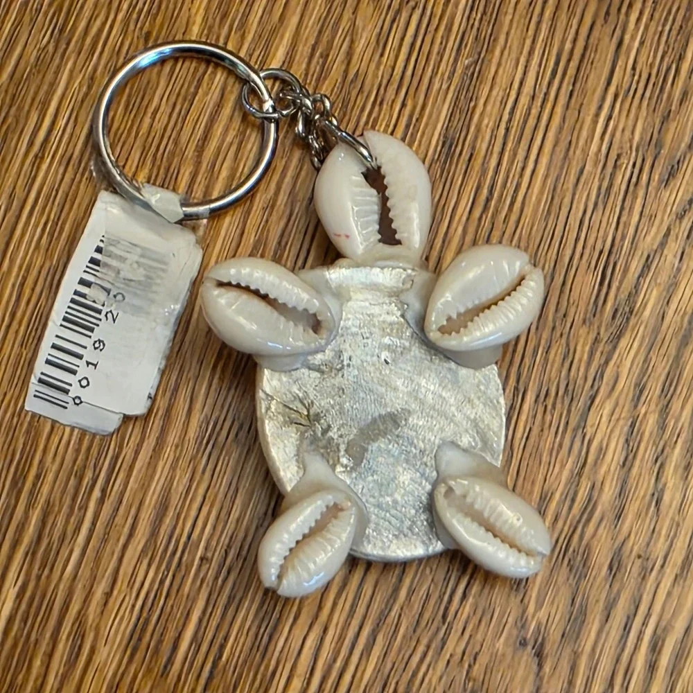 Sea Turtle Hawaii Keychain Natural Shell Blue Resin Underwater Scene Souvenir